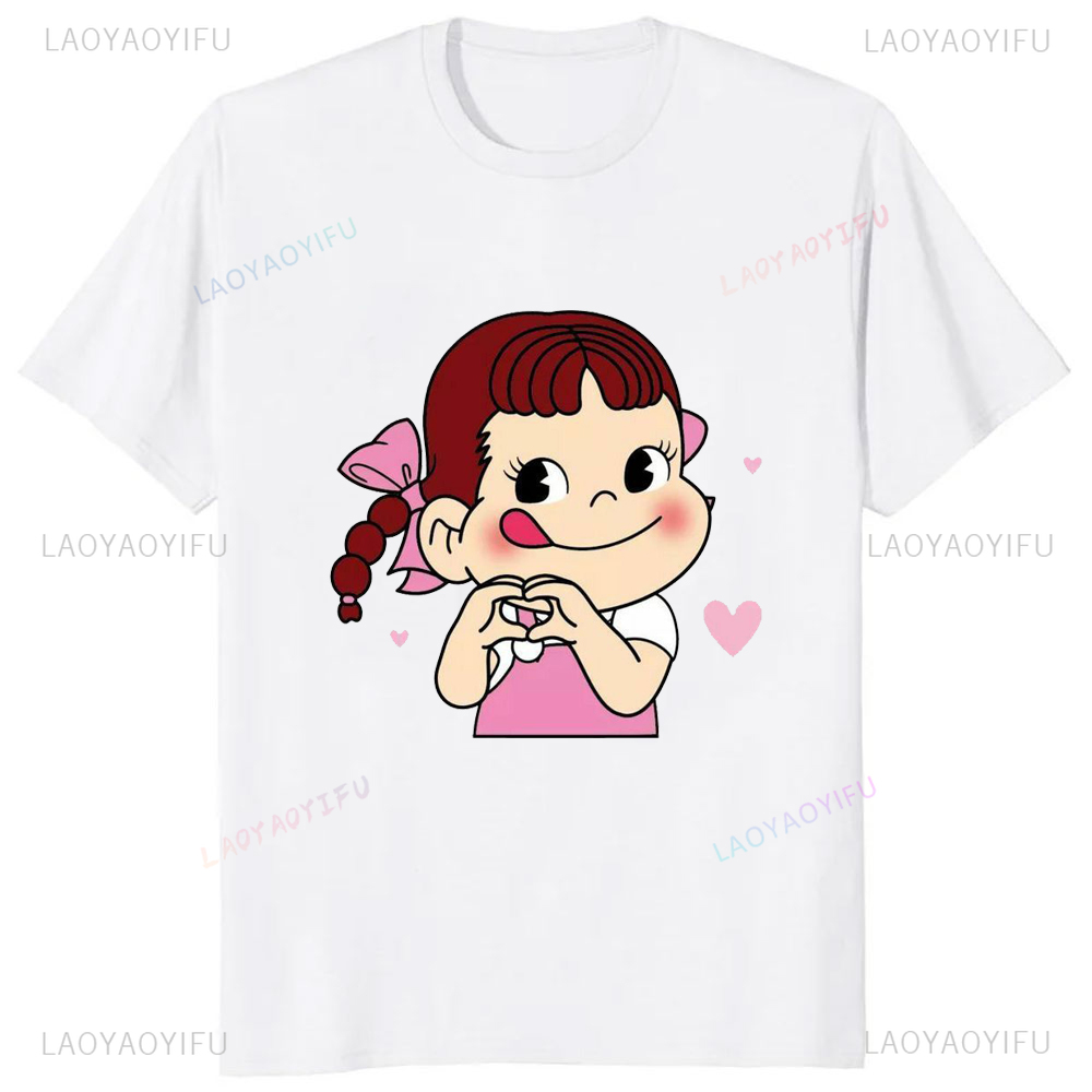 Streetwear Brand T Shirt - 일본 귀여운 소녀 밀크 페코짱 프린트