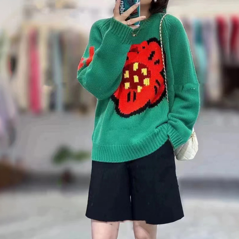 Streetwear Brand Flower - 여성용 100% 퓨어 캐시미어 스웨터, 꽃