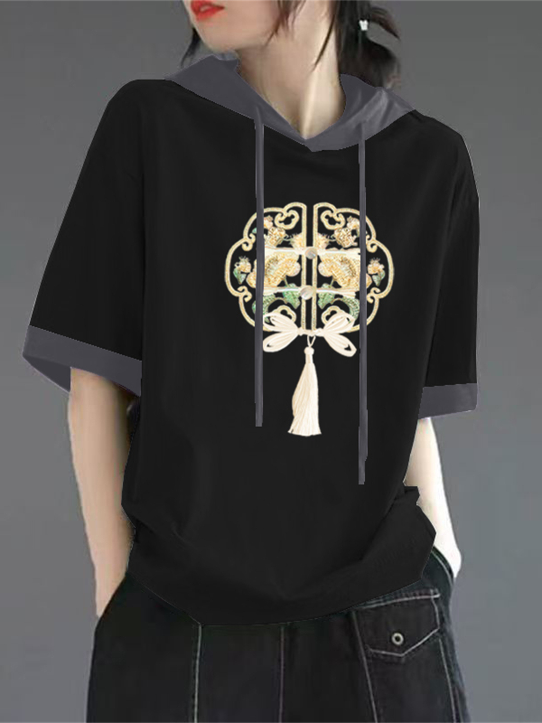 레드 퓨어 코튼 반팔 티셔츠 여성 여름 신상 중국풍 후 - Streetwear Brand Of The Year 리뷰 및 가격