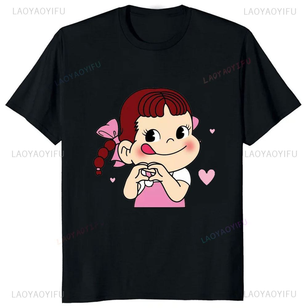 일본 귀여운 소녀 밀크 페코짱 프린트 티셔츠, 하라주쿠 - Streetwear Brand T Shirt 리뷰 및 가격